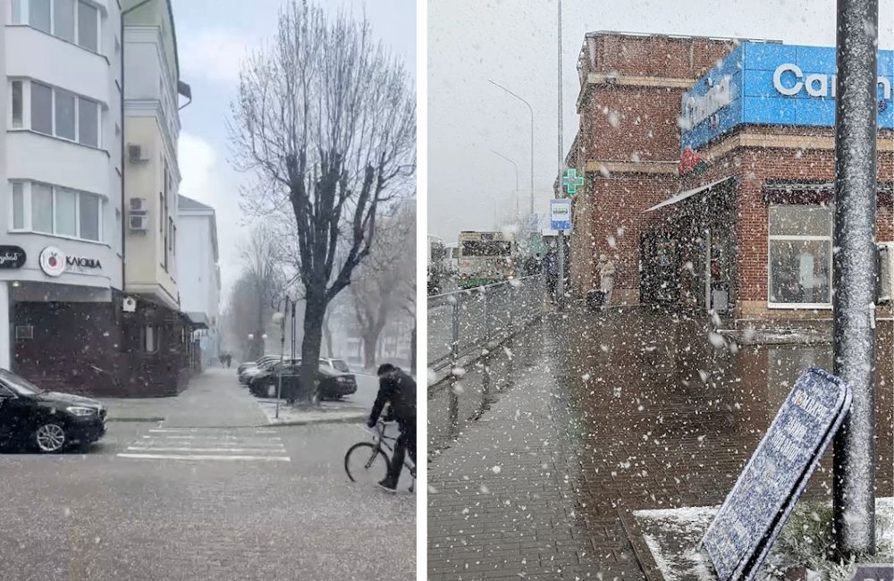 Снег на улицах города в Бресте. Фото: Instagram.